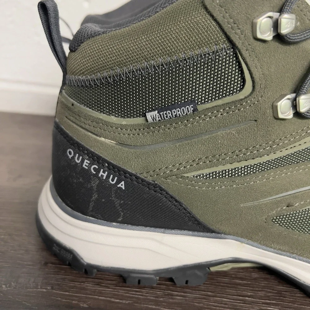 Quechua MH100 Mid Waterproof Hiking Boots Olive Green Men's Size 10.5 EU 44